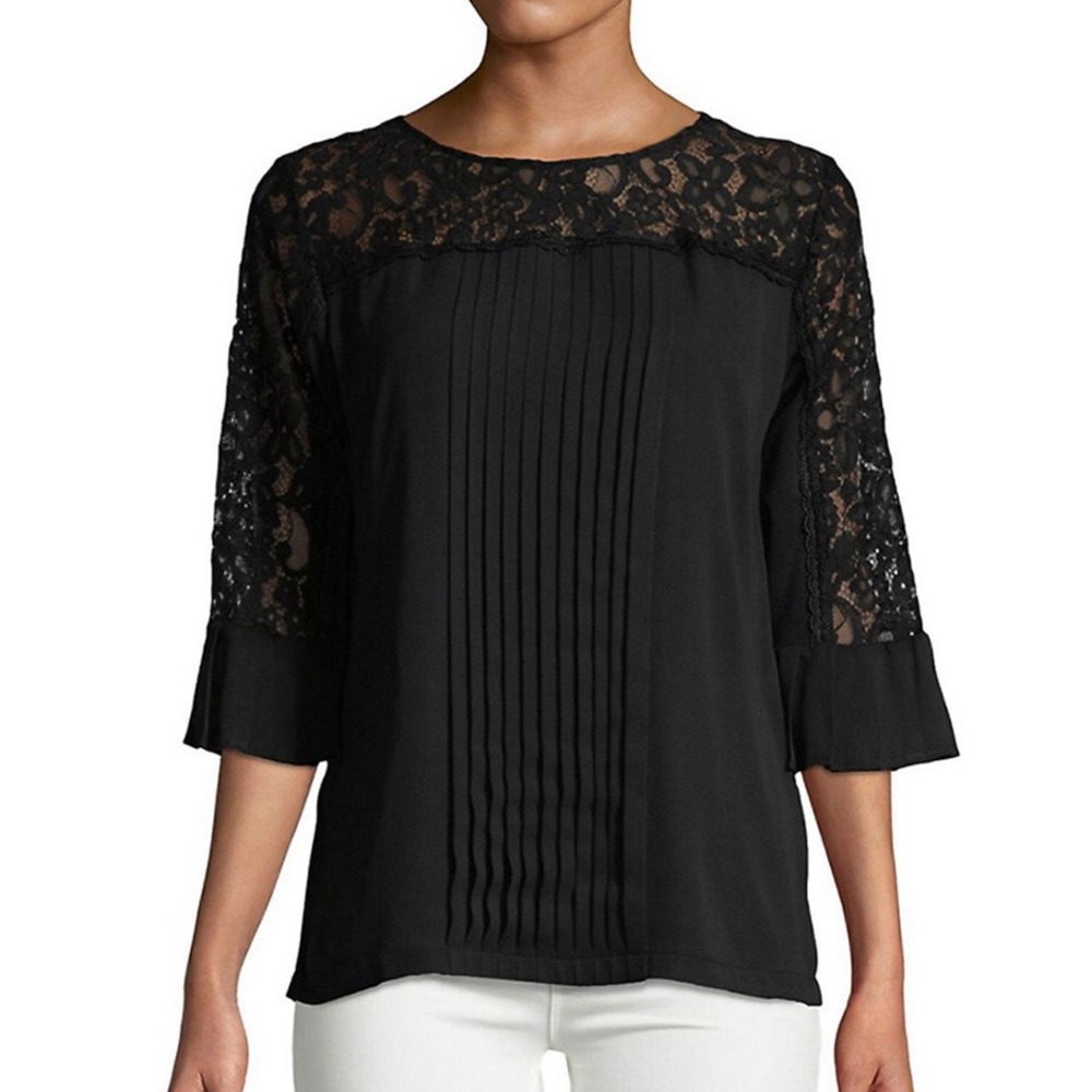 Karl Largerfeld Paris Pleated Lace Top